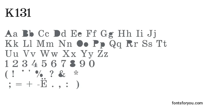Schriftart K131 – Alphabet, Zahlen, spezielle Symbole