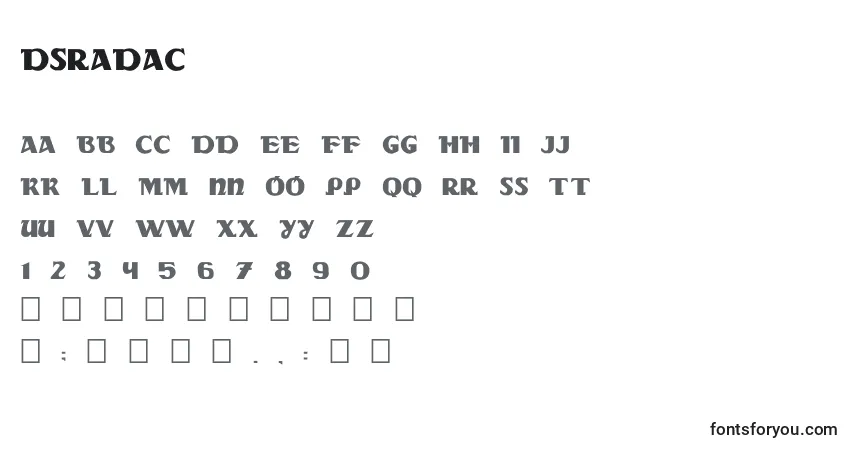 A fonte Dsradac – alfabeto, números, caracteres especiais