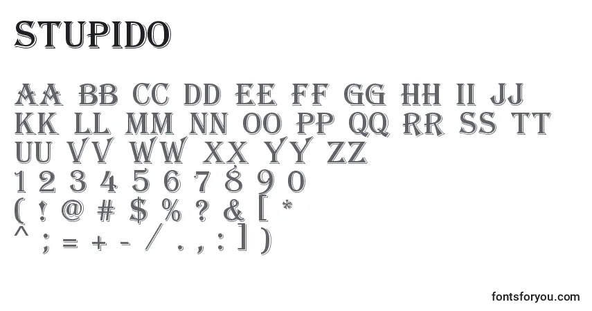Czcionka Stupido – alfabet, cyfry, specjalne znaki
