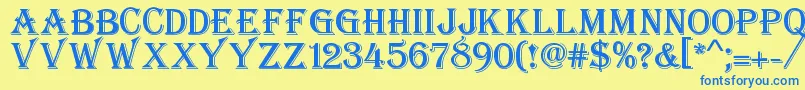 フォントStupido – 青い文字が黄色の背景にあります。