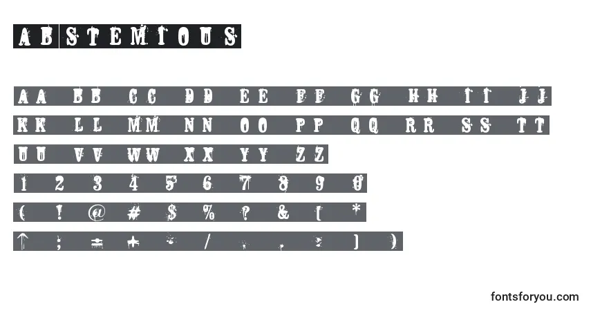 Czcionka Abstemious – alfabet, cyfry, specjalne znaki
