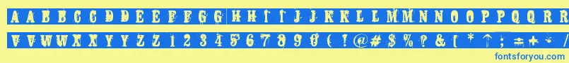 フォントAbstemious – 青い文字が黄色の背景にあります。