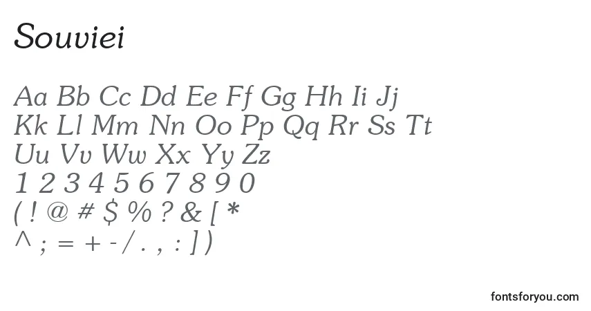Czcionka Souviei – alfabet, cyfry, specjalne znaki