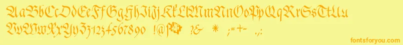 フォントFrakturafonteriaSlim – オレンジの文字が黄色の背景にあります。