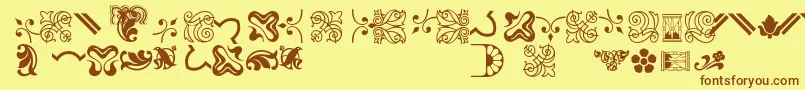 Bordersornament3-Schriftart – Braune Schriften auf gelbem Hintergrund