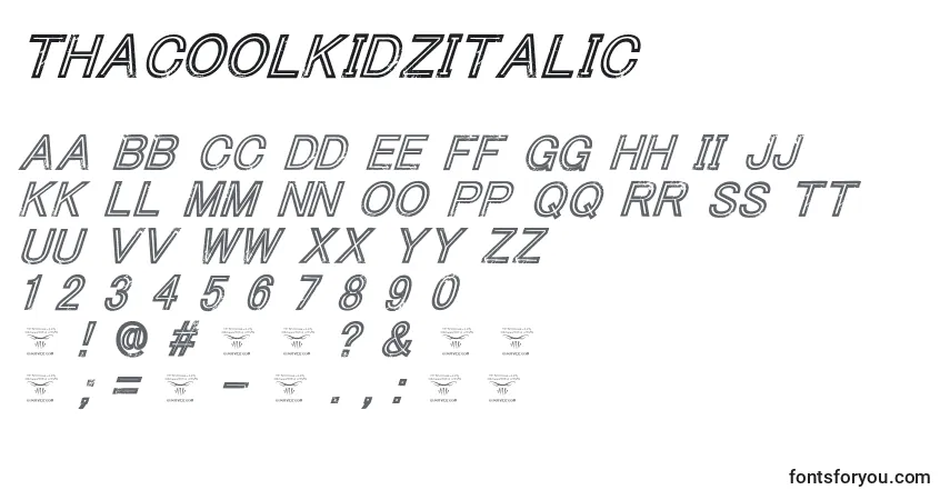 caractères de police thacoolkidzitalic, lettres de police thacoolkidzitalic, alphabet de police thacoolkidzitalic