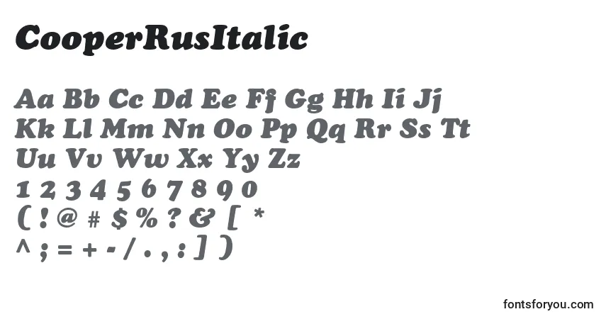 A fonte CooperRusItalic – alfabeto, números, caracteres especiais