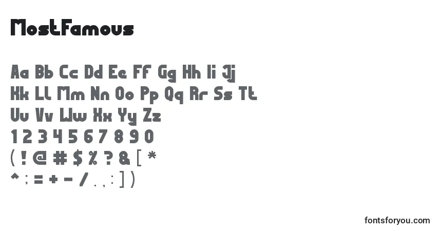 A fonte MostFamous – alfabeto, números, caracteres especiais