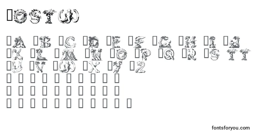 A fonte Lostw (95205) – alfabeto, números, caracteres especiais