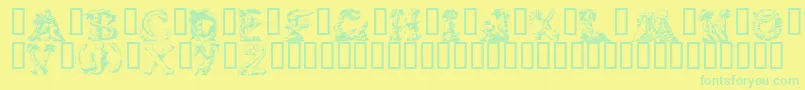 Lostw-Schriftart – Grüne Schriften auf gelbem Hintergrund
