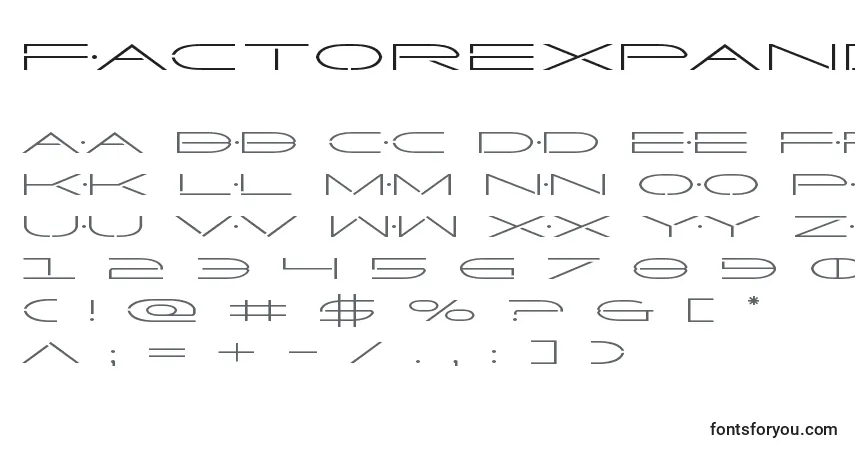 Schriftart Factorexpand – Alphabet, Zahlen, spezielle Symbole