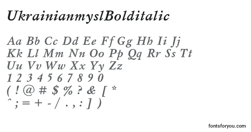 Fuente UkrainianmyslBolditalic - alfabeto, números, caracteres especiales