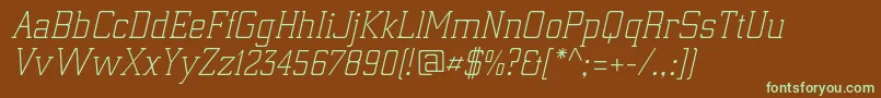フォントElectrumadfexpLightoblique – 緑色の文字が茶色の背景にあります。