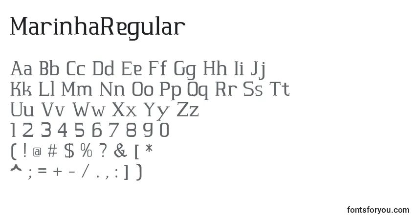 A fonte MarinhaRegular – alfabeto, números, caracteres especiais