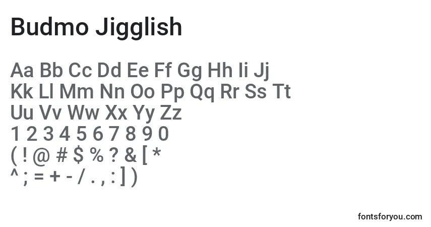 Schriftart Budmo Jigglish – Alphabet, Zahlen, spezielle Symbole