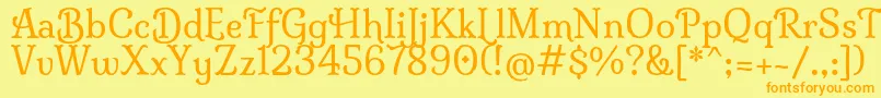 フォントMilongaRegular – オレンジの文字が黄色の背景にあります。