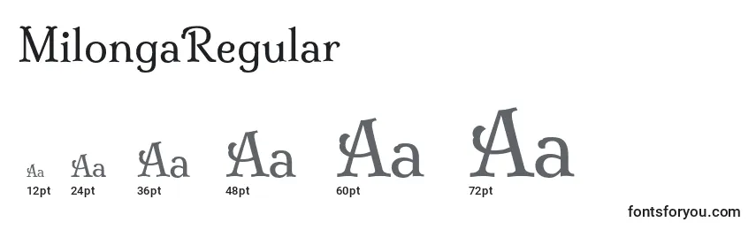 Размеры шрифта MilongaRegular