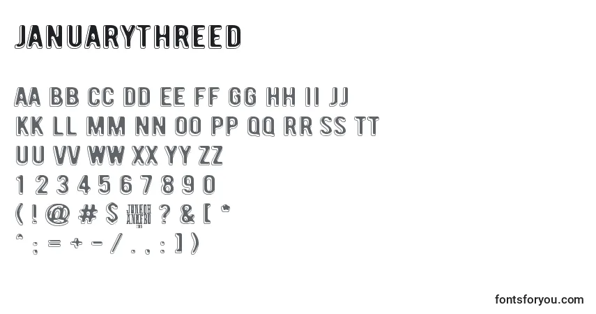 Schriftart JanuaryThreed – Alphabet, Zahlen, spezielle Symbole