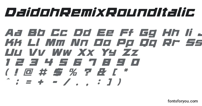Czcionka DaidohRemixRoundItalic – alfabet, cyfry, specjalne znaki