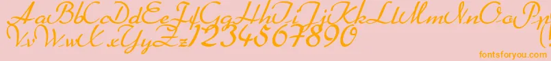 Heather-Schriftart – Orangefarbene Schriften auf rosa Hintergrund