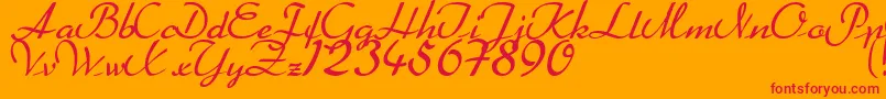 Heather-Schriftart – Rote Schriften auf orangefarbenem Hintergrund