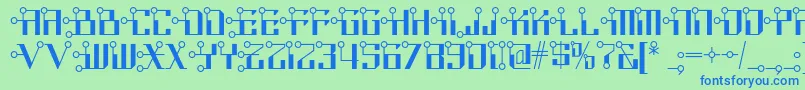 Circuitborednf-Schriftart – Blaue Schriften auf grünem Hintergrund