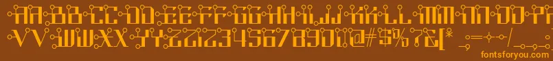 Circuitborednf-fontti – oranssit fontit ruskealla taustalla