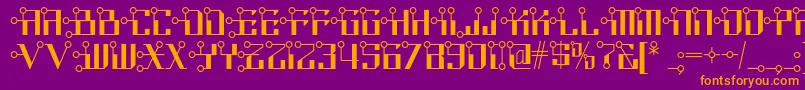 フォントCircuitborednf – 紫色の背景にオレンジのフォント