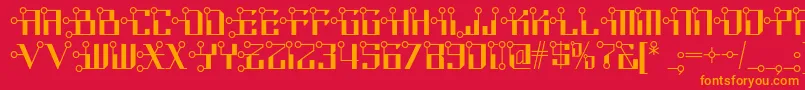 Circuitborednf-Schriftart – Orangefarbene Schriften auf rotem Hintergrund