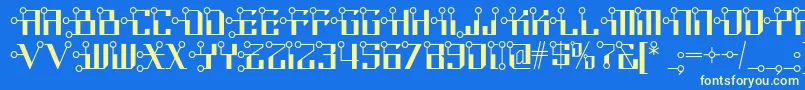 Circuitborednf-Schriftart – Gelbe Schriften auf blauem Hintergrund