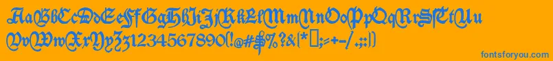 Deutschische-Schriftart – Blaue Schriften auf orangefarbenem Hintergrund