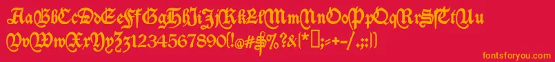 Weitere Informationen zur Deutschische-Schriftart Deutschische-Schriftart – Orangefarbene Schriften auf rotem Hintergrund