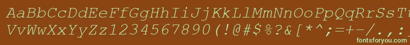 フォントAxccrti – 緑色の文字が茶色の背景にあります。