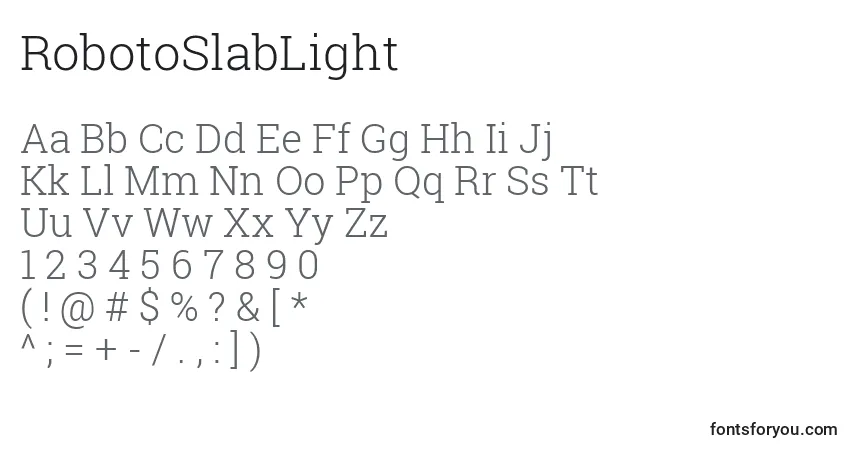 A fonte RobotoSlabLight – alfabeto, números, caracteres especiais