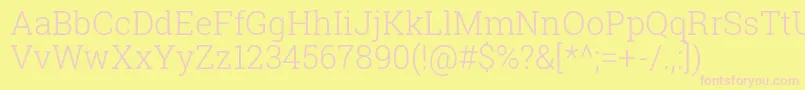 RobotoSlabLight-fontti – vaaleanpunaiset fontit keltaisella taustalla