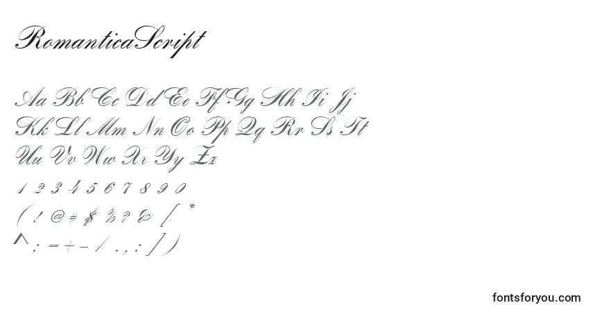Schriftart RomanticaScript – Alphabet, Zahlen, spezielle Symbole