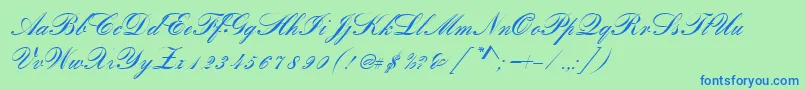 RomanticaScript-Schriftart – Blaue Schriften auf grünem Hintergrund
