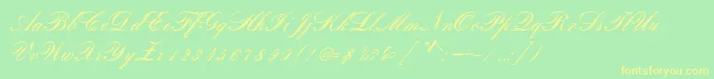 RomanticaScript-Schriftart – Gelbe Schriften auf grünem Hintergrund