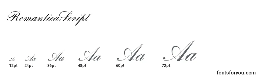 Размеры шрифта RomanticaScript