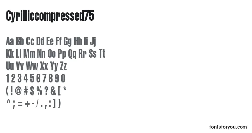 A fonte Cyrilliccompressed75 – alfabeto, números, caracteres especiais