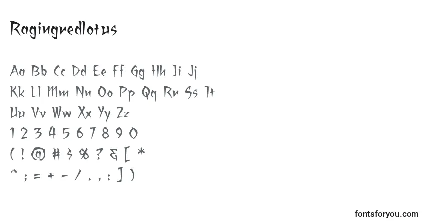 A fonte Ragingredlotus – alfabeto, números, caracteres especiais