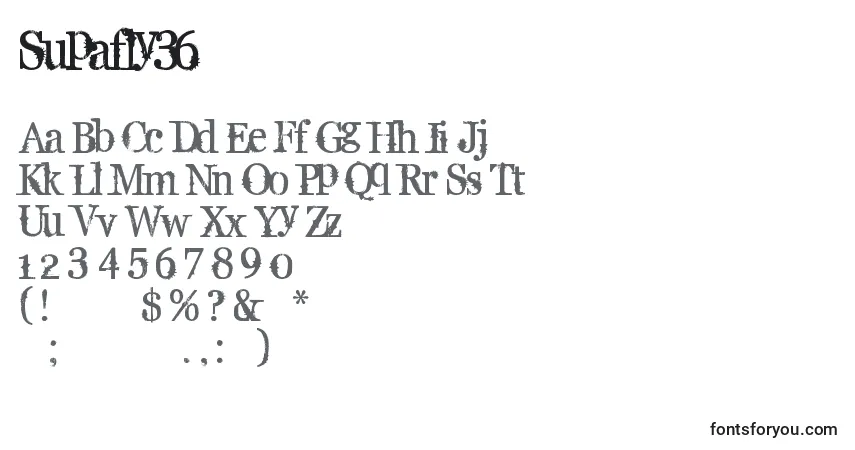 Czcionka Supafly36 – alfabet, cyfry, specjalne znaki