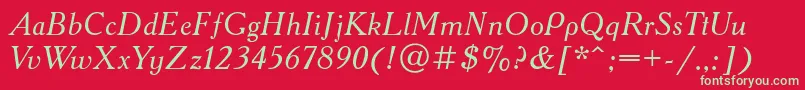 フォントAcademycttItalic – 赤い背景に緑の文字