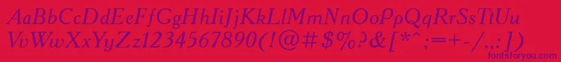 AcademycttItalic-Schriftart – Violette Schriften auf rotem Hintergrund