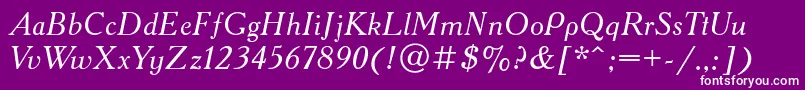 AcademycttItalic-fontti – valkoiset fontit violetilla taustalla