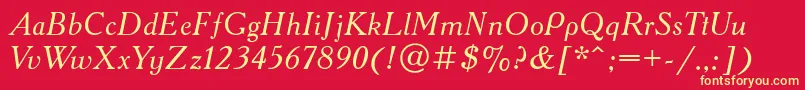 フォントAcademycttItalic – 黄色の文字、赤い背景