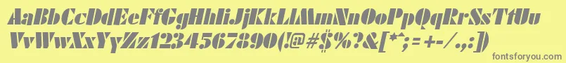 FuturistblackItalic-fontti – harmaat kirjasimet keltaisella taustalla