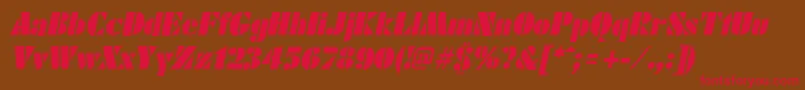 フォントFuturistblackItalic – 赤い文字が茶色の背景にあります。