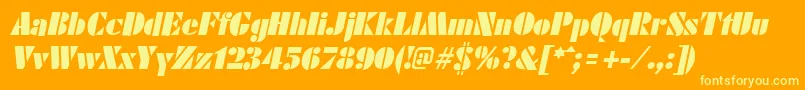 FuturistblackItalic-Schriftart – Gelbe Schriften auf orangefarbenem Hintergrund