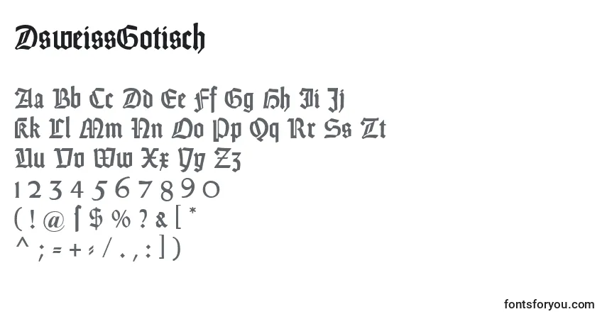 Schriftart DsweissGotisch – Alphabet, Zahlen, spezielle Symbole